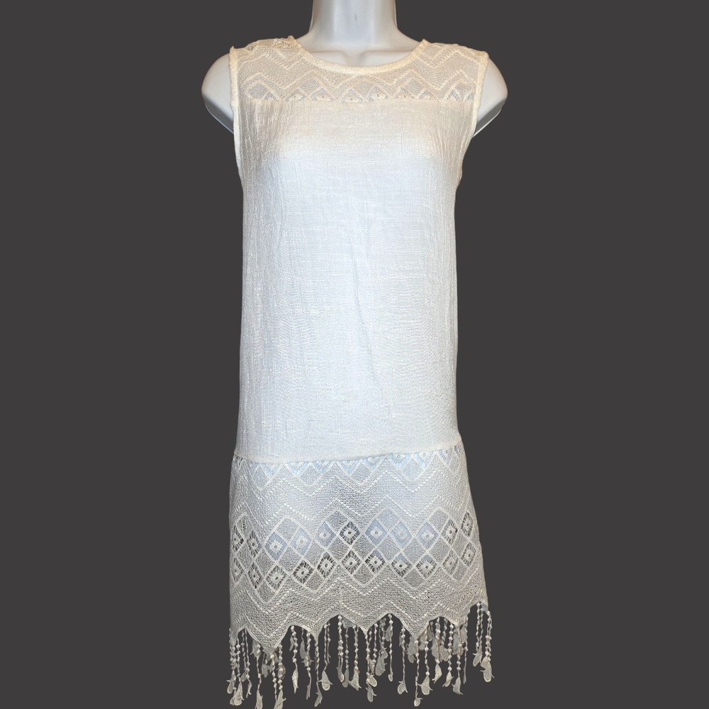 White Sleeveless Fringe Dress